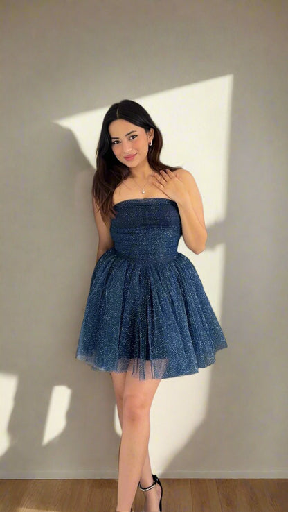 Shimmer bow Blue dress